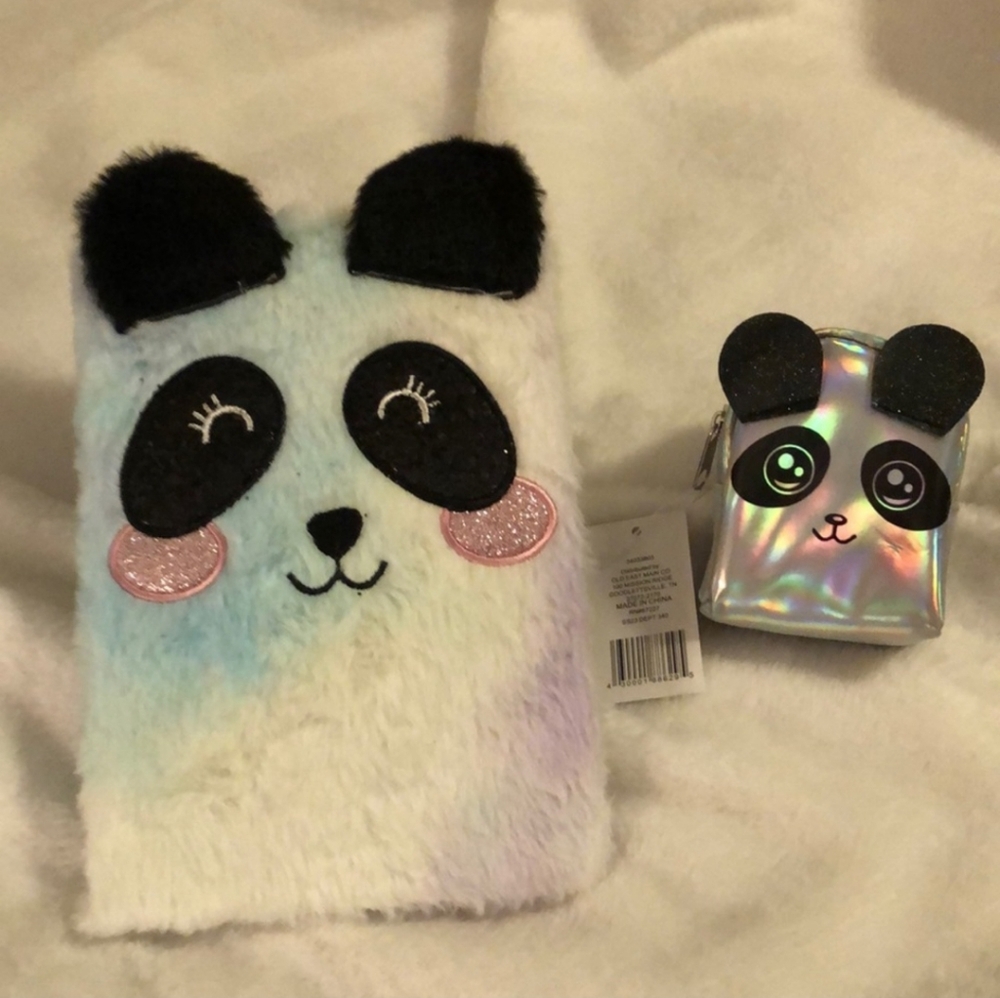 Cute Panda Plush Notebook and Holographic Coin Purse